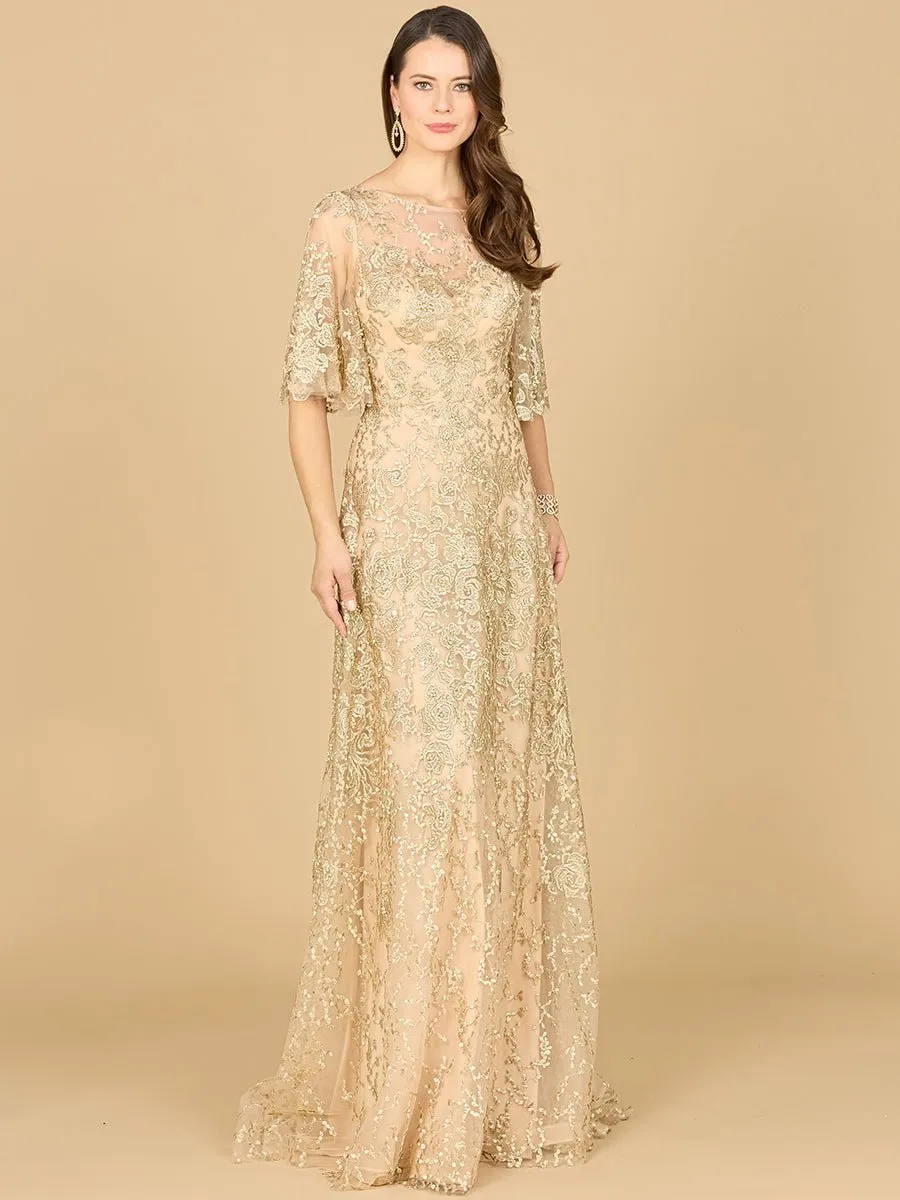 33277 - Cape sleeves lace column dress