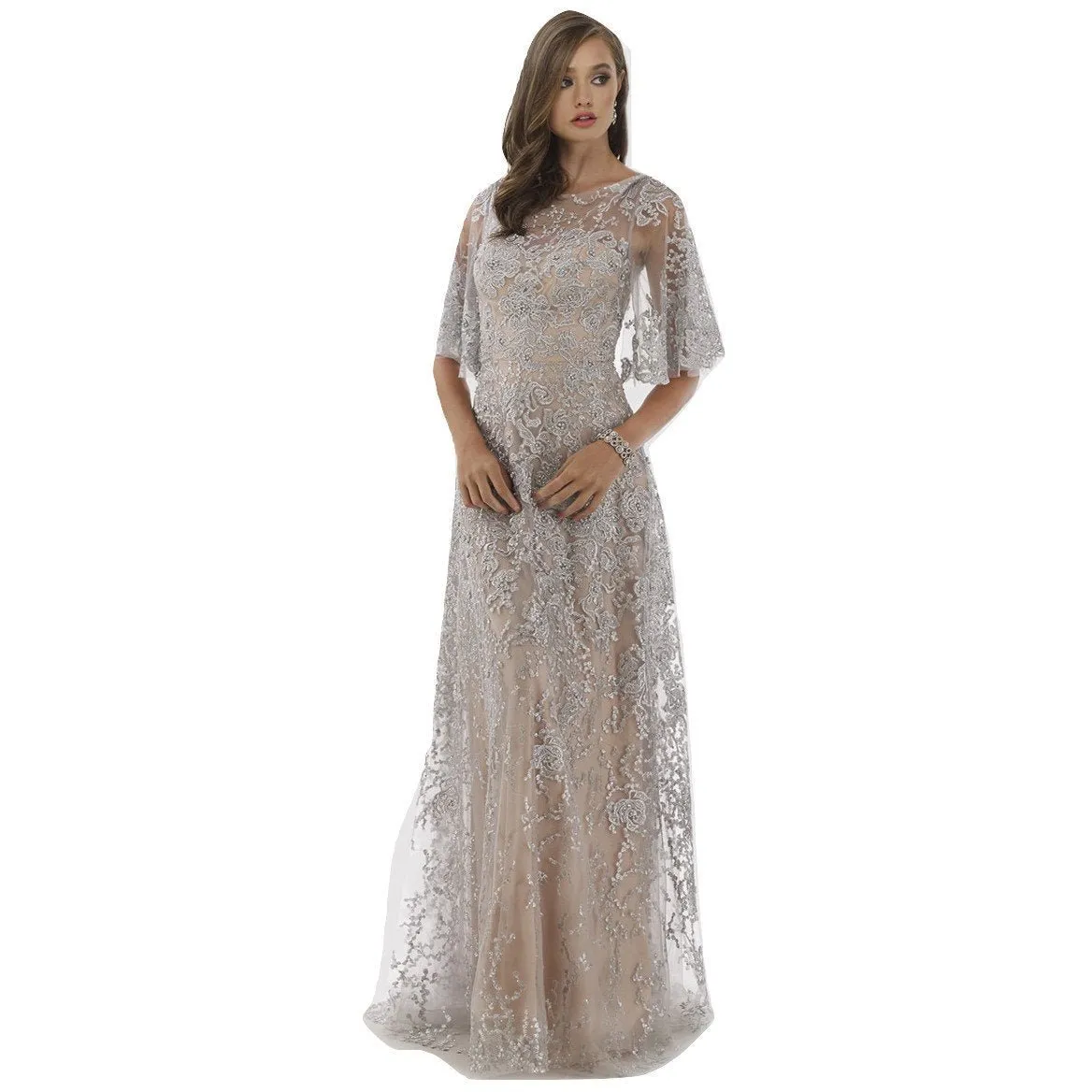 33277 - Cape sleeves lace column dress