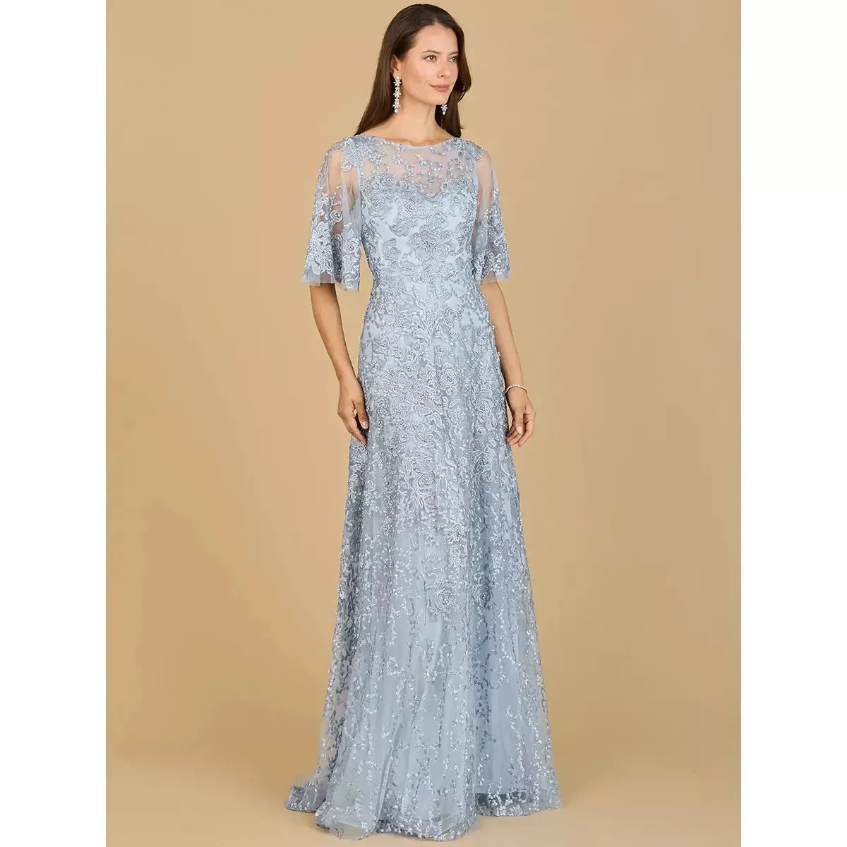 33277 - Cape sleeves lace column dress