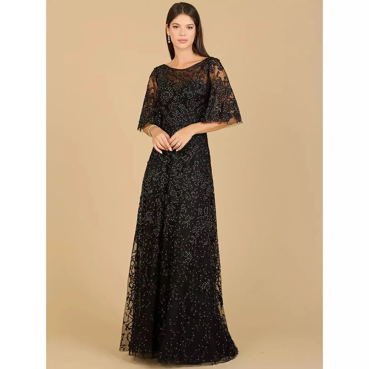 33277 - Cape sleeves lace column dress