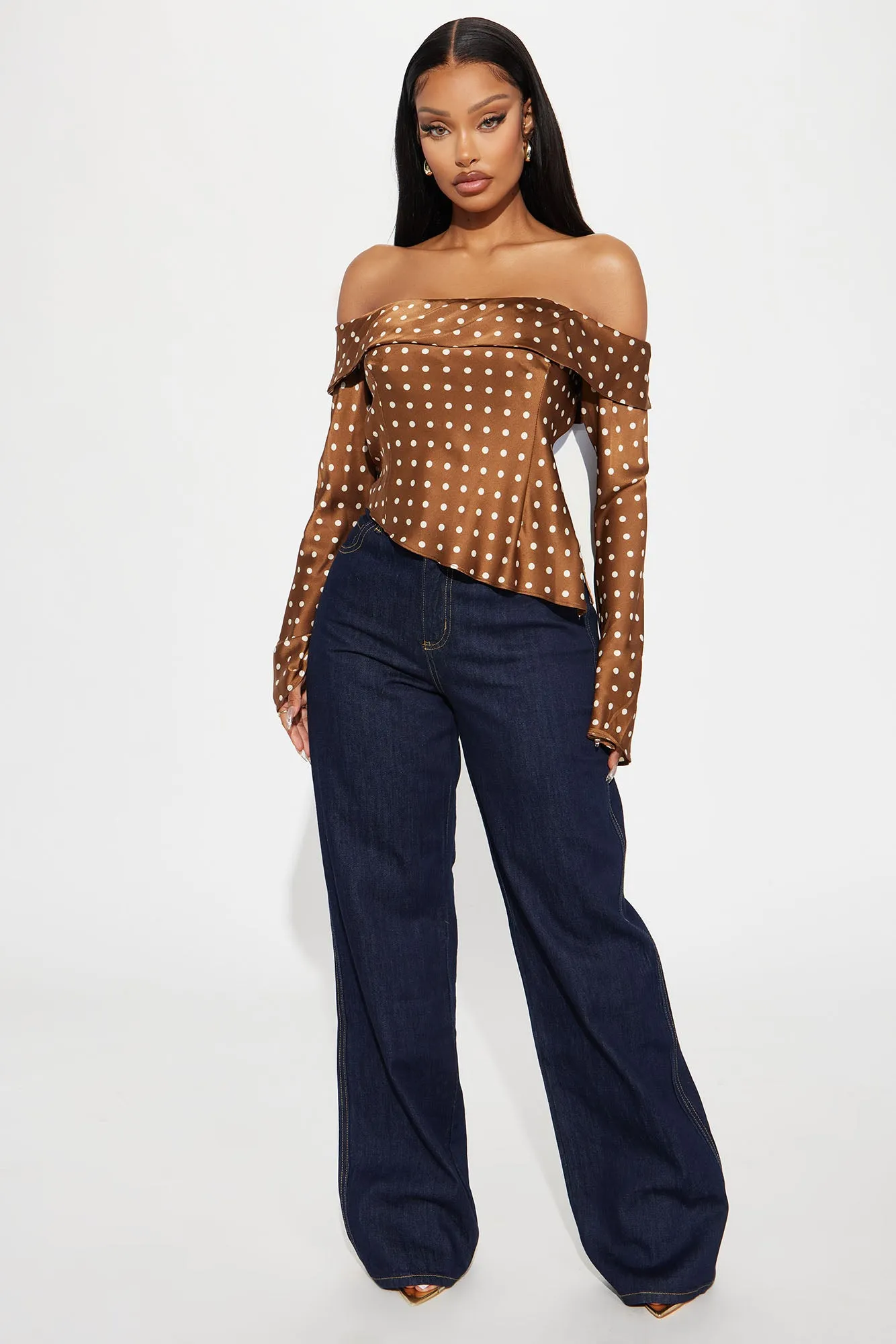 Amalie Polka Dot Top - Brown/combo