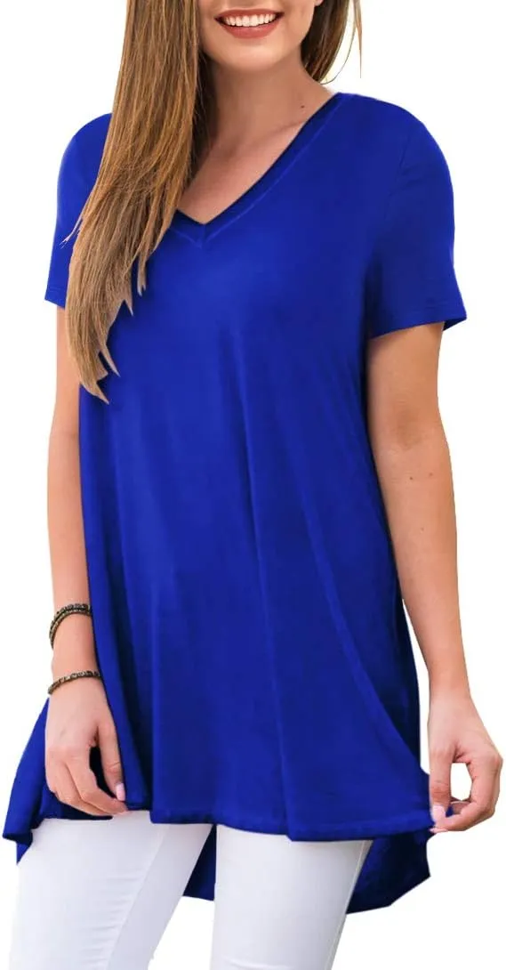 AWULIFFAN Women's Summer Casual Short Sleeve V-Neck T-Shirt Tunic Tops Blouse Shirts
