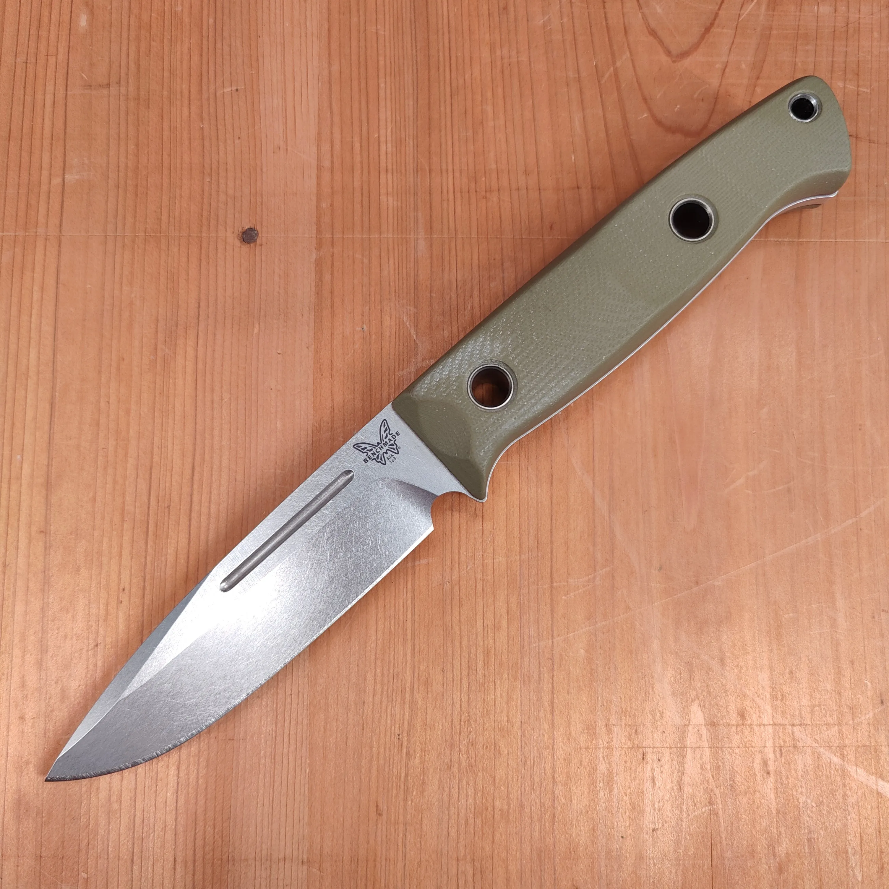 Benchmade 163-1 Bushcrafter 4.3" Drop Point CPM-S30V Fixed Blade OD Green G10 Handle with Leather Sheath