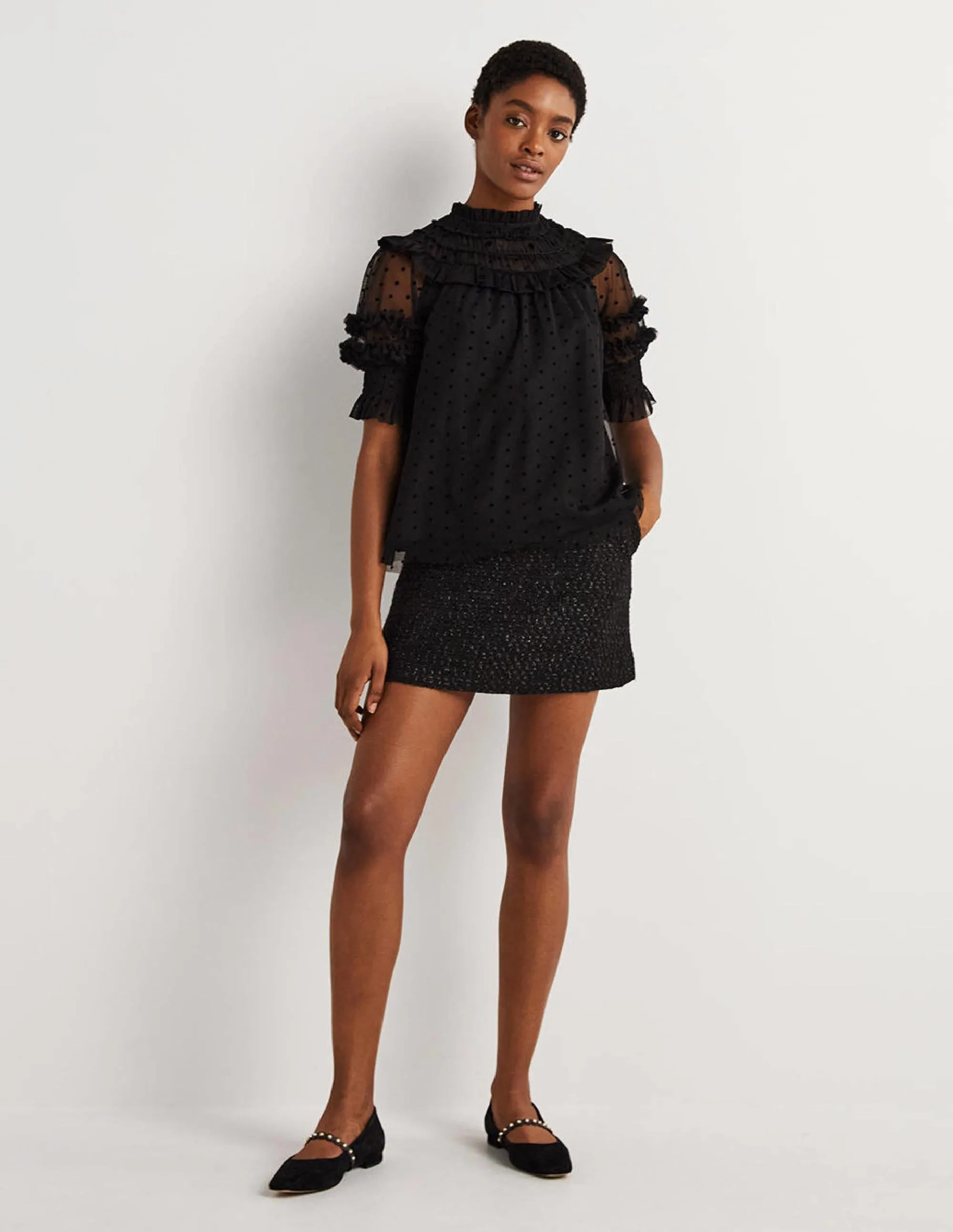 Black Polka Dot Tulle Party Top-Black