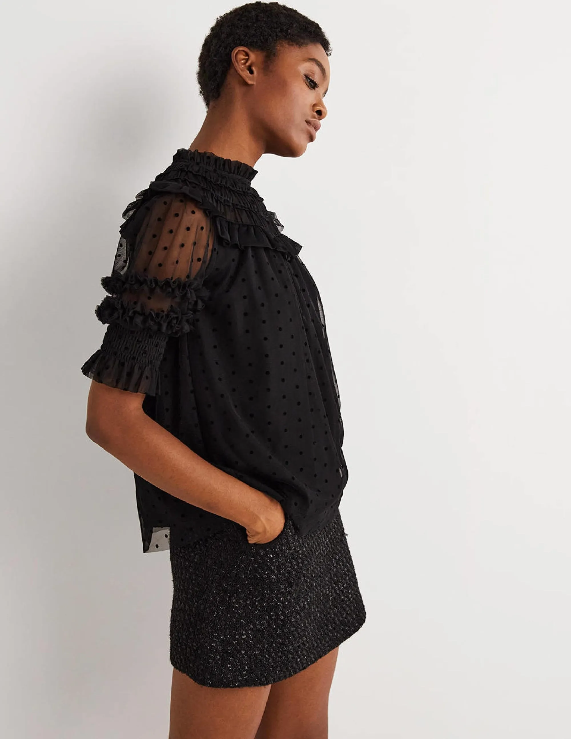 Black Polka Dot Tulle Party Top-Black