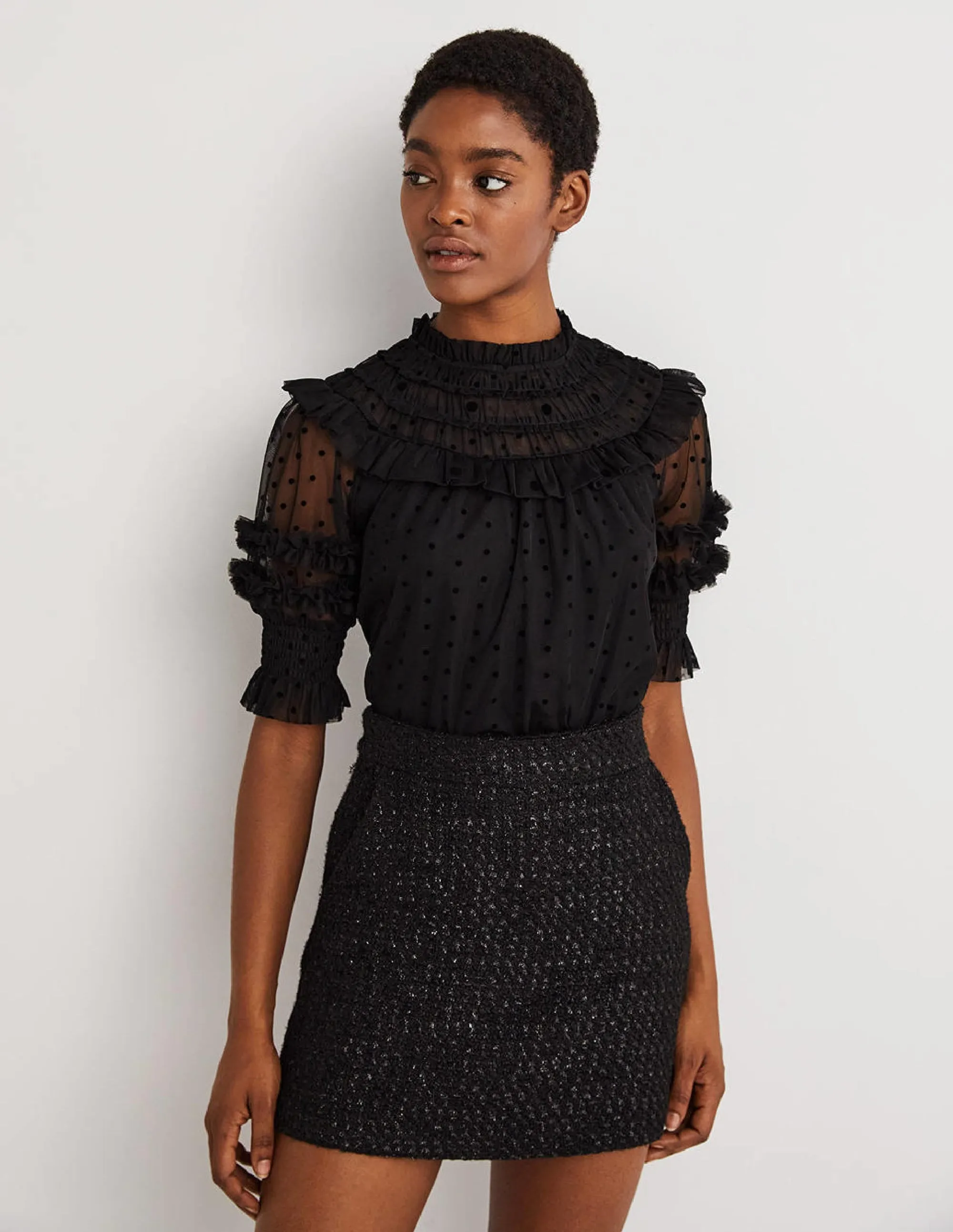 Black Polka Dot Tulle Party Top-Black
