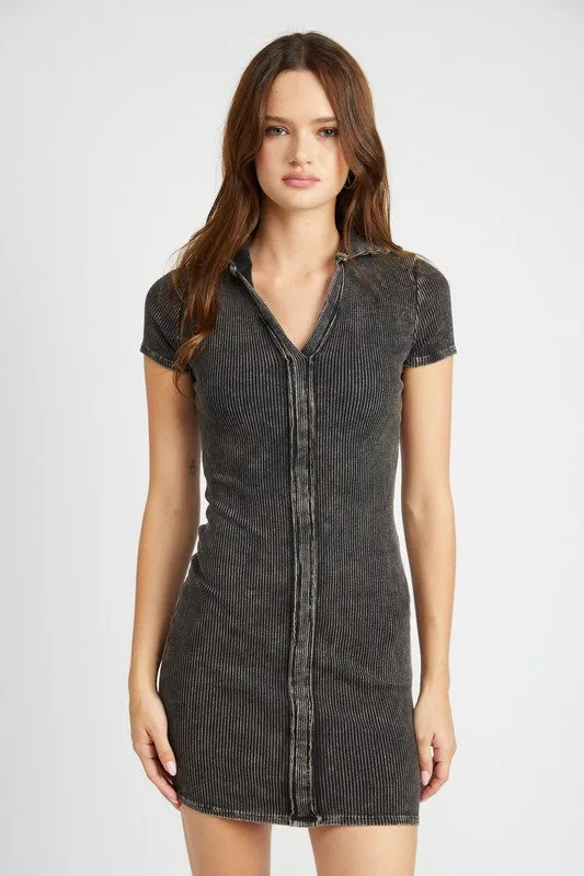 Bohemian Exposed Seam Collared Mini Dress