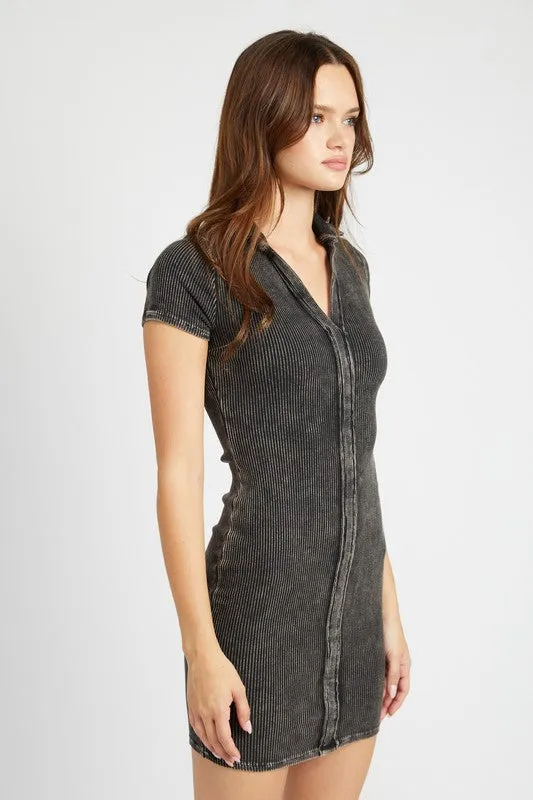 Bohemian Exposed Seam Collared Mini Dress
