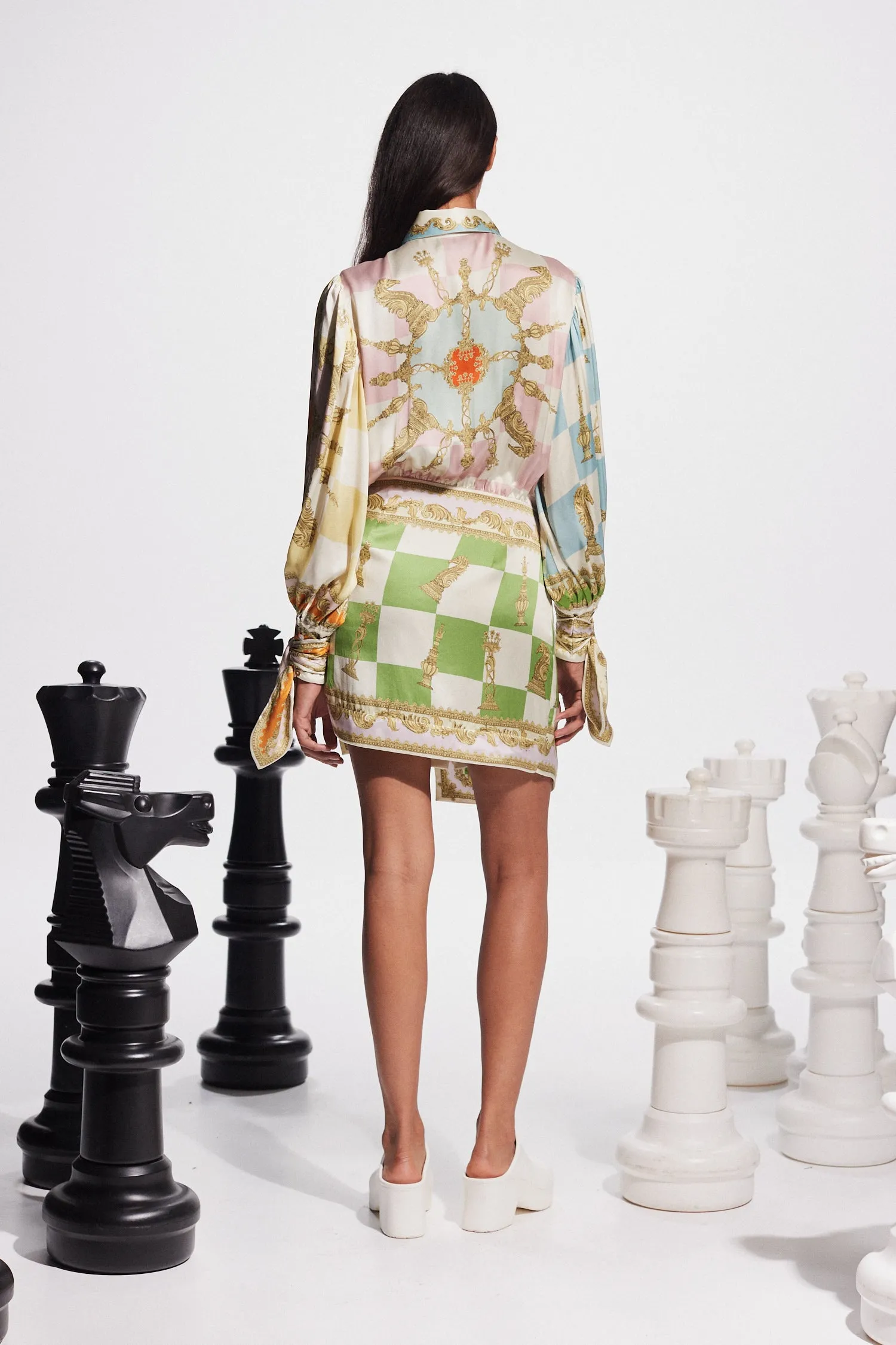 Checkmate Silk Mini Dress Multi