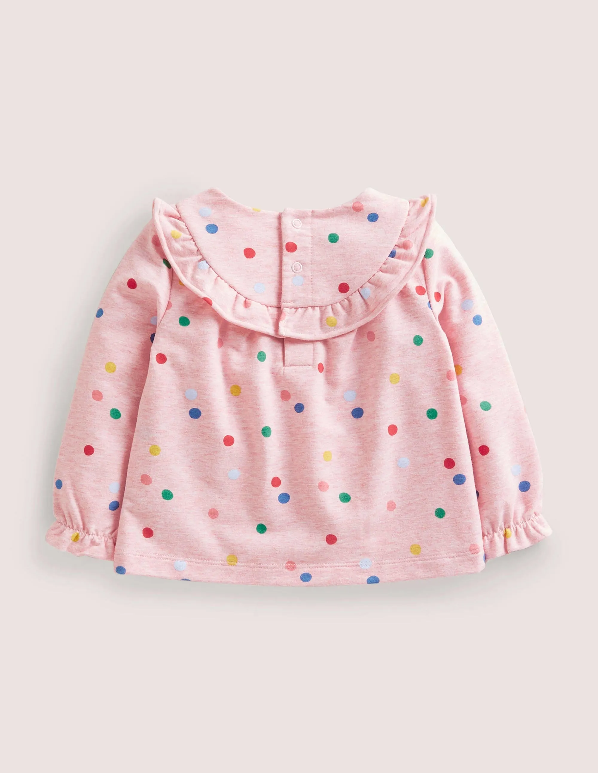 Cosy Ruffle Top-Pink Marl Painted Spot