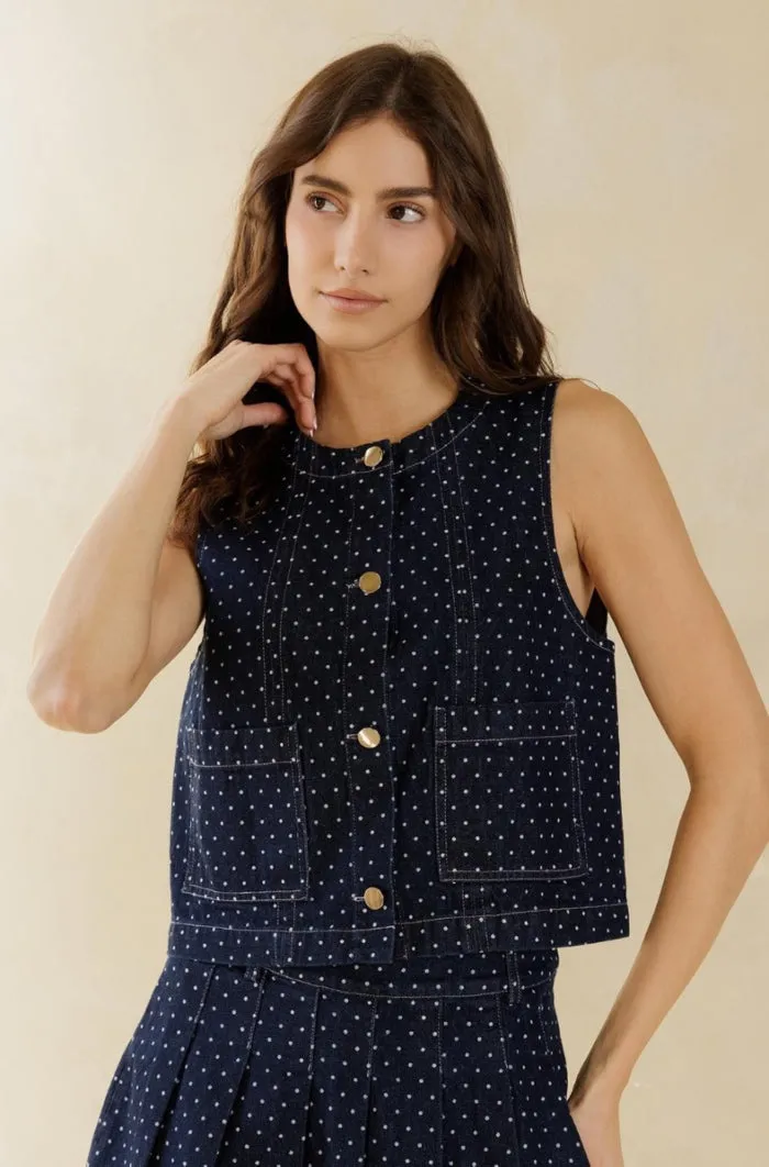 Denim Mini Polka Dot Sleeveless Top