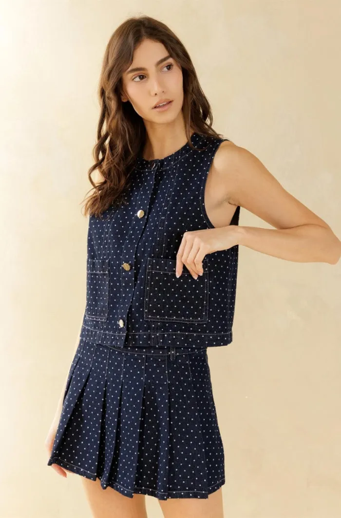 Denim Mini Polka Dot Sleeveless Top