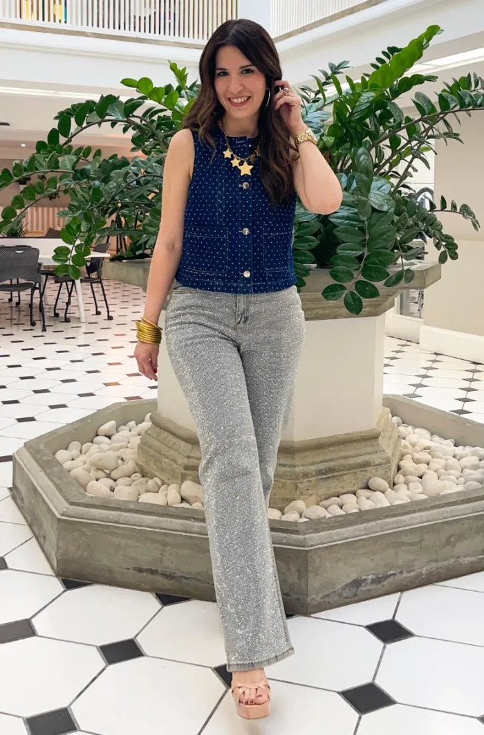 Denim Mini Polka Dot Sleeveless Top