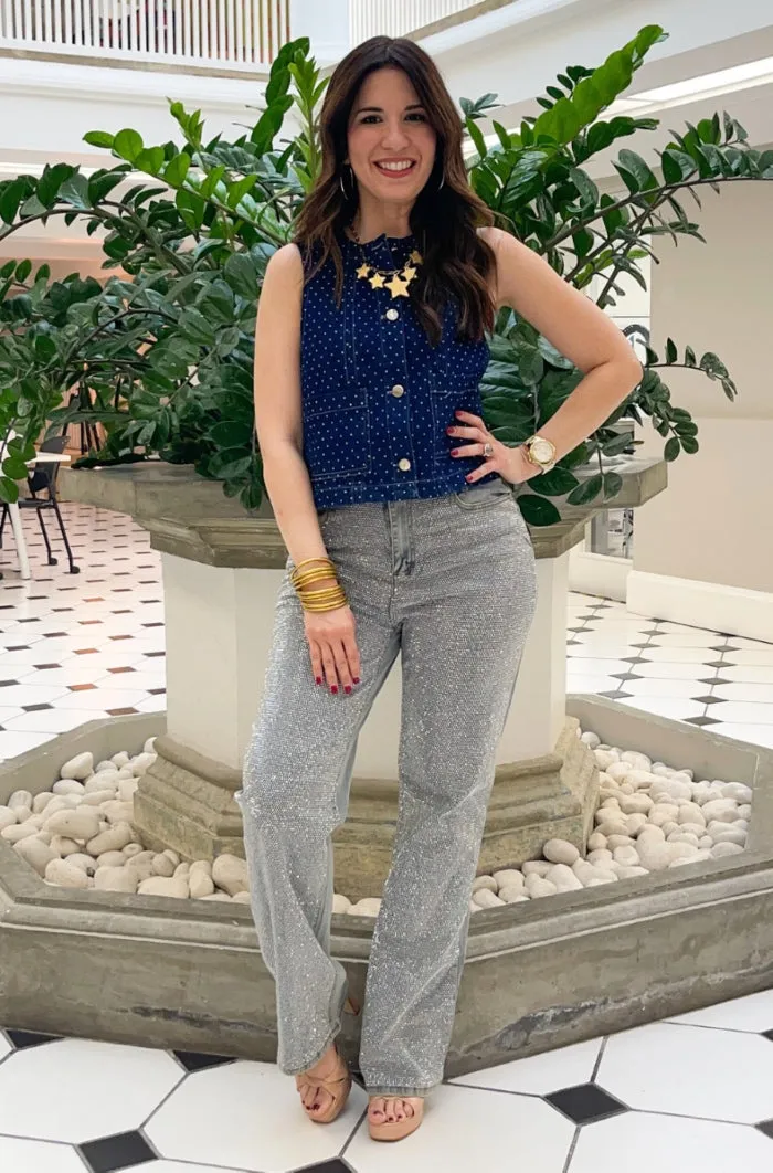 Denim Mini Polka Dot Sleeveless Top