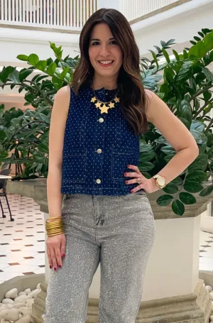 Denim Mini Polka Dot Sleeveless Top