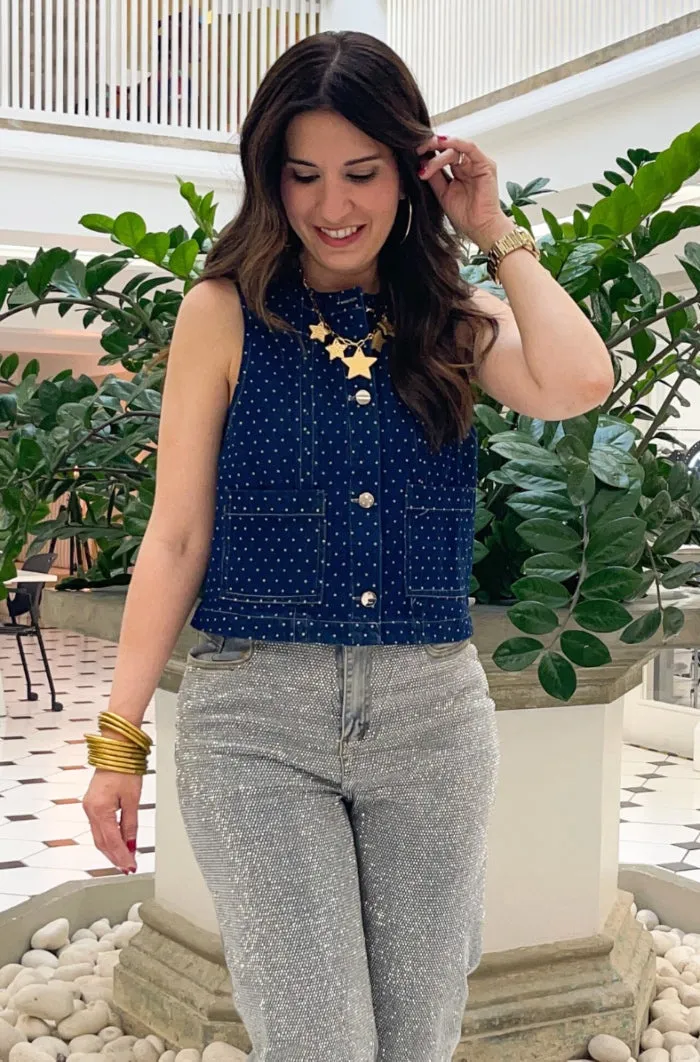 Denim Mini Polka Dot Sleeveless Top