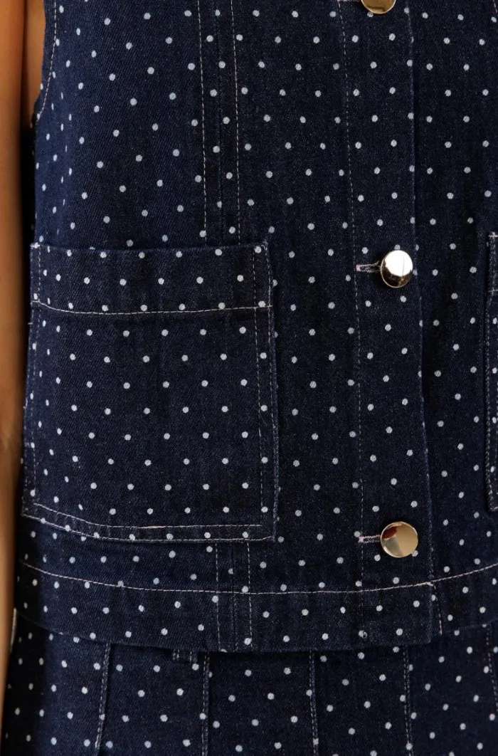 Denim Mini Polka Dot Sleeveless Top