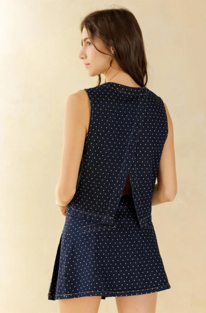 Denim Mini Polka Dot Sleeveless Top