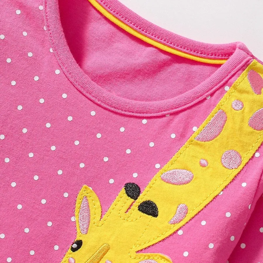 Embroidered Patch Zoo Animals Long Sleeve Top Dress