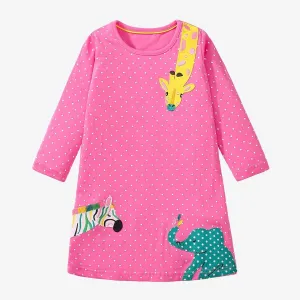 Embroidered Patch Zoo Animals Long Sleeve Top Dress