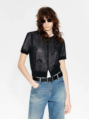Front Embroidery Knitted Cardigan