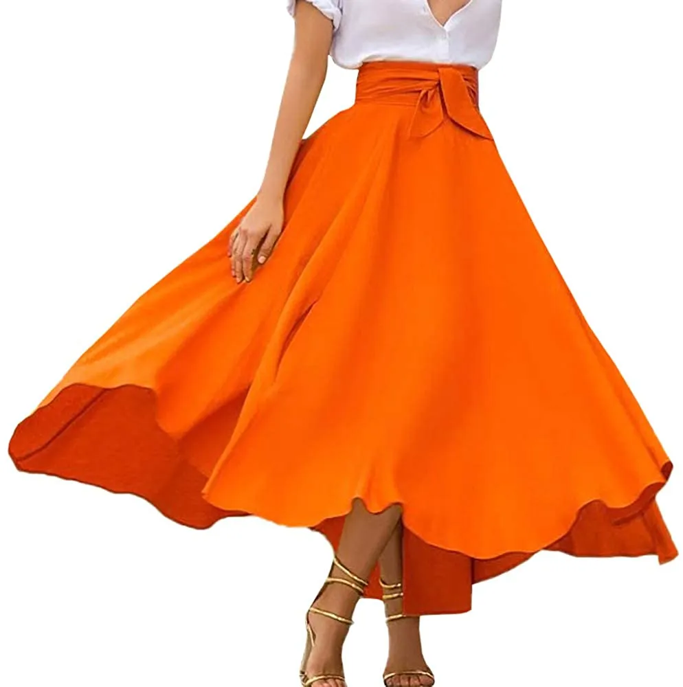 High Waisted Flared Skirt  Orange
