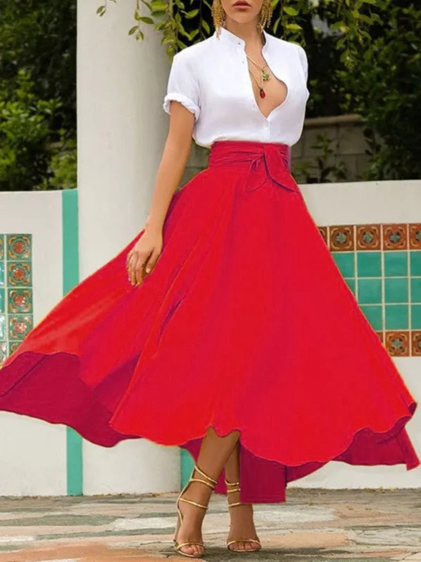 High Waisted Flared Skirt  Red