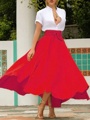 High Waisted Flared Skirt  Red