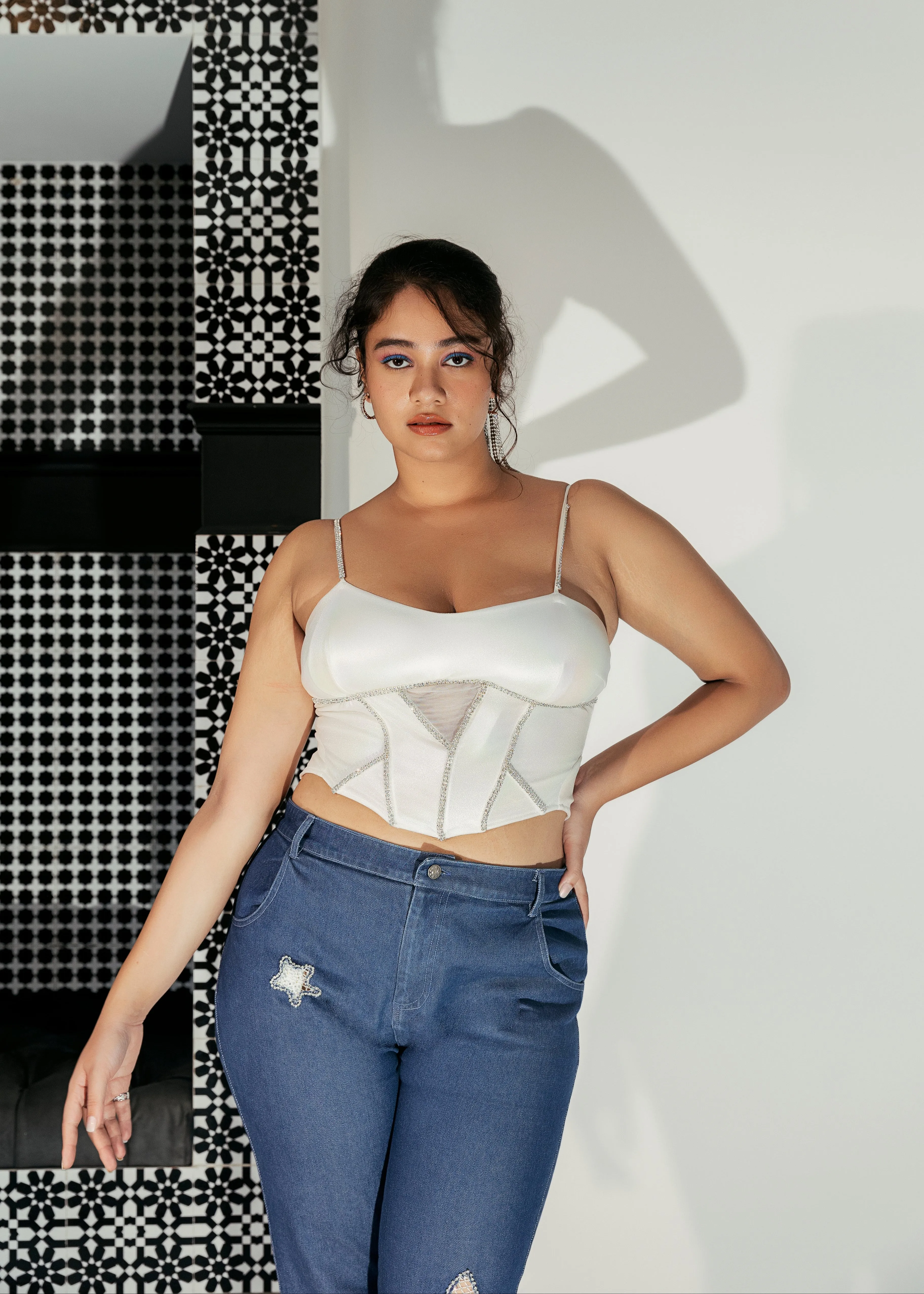 Maude Rhinestone Embroidered Flared Jeans