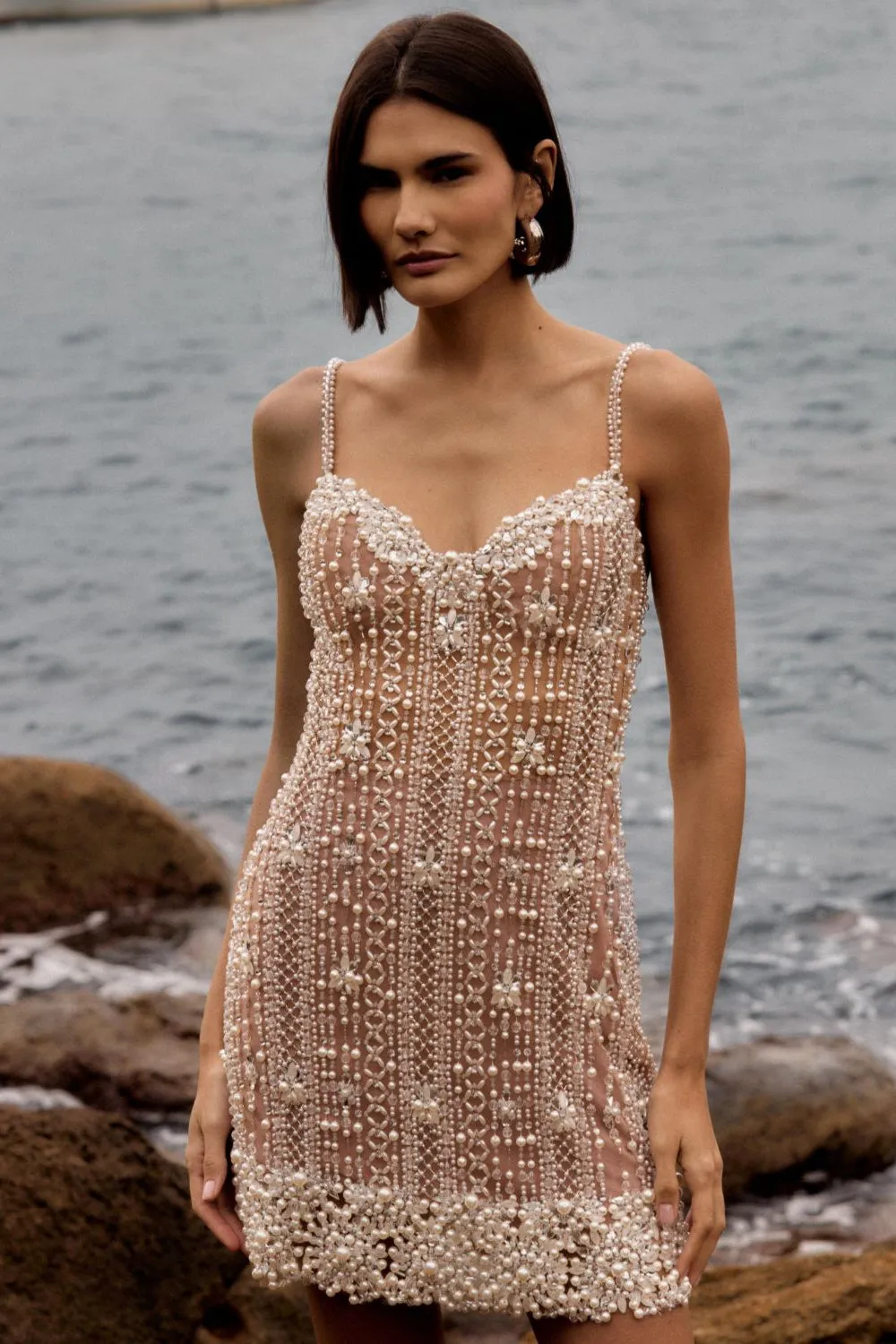 Pearl-Beaded Cocktail Dress