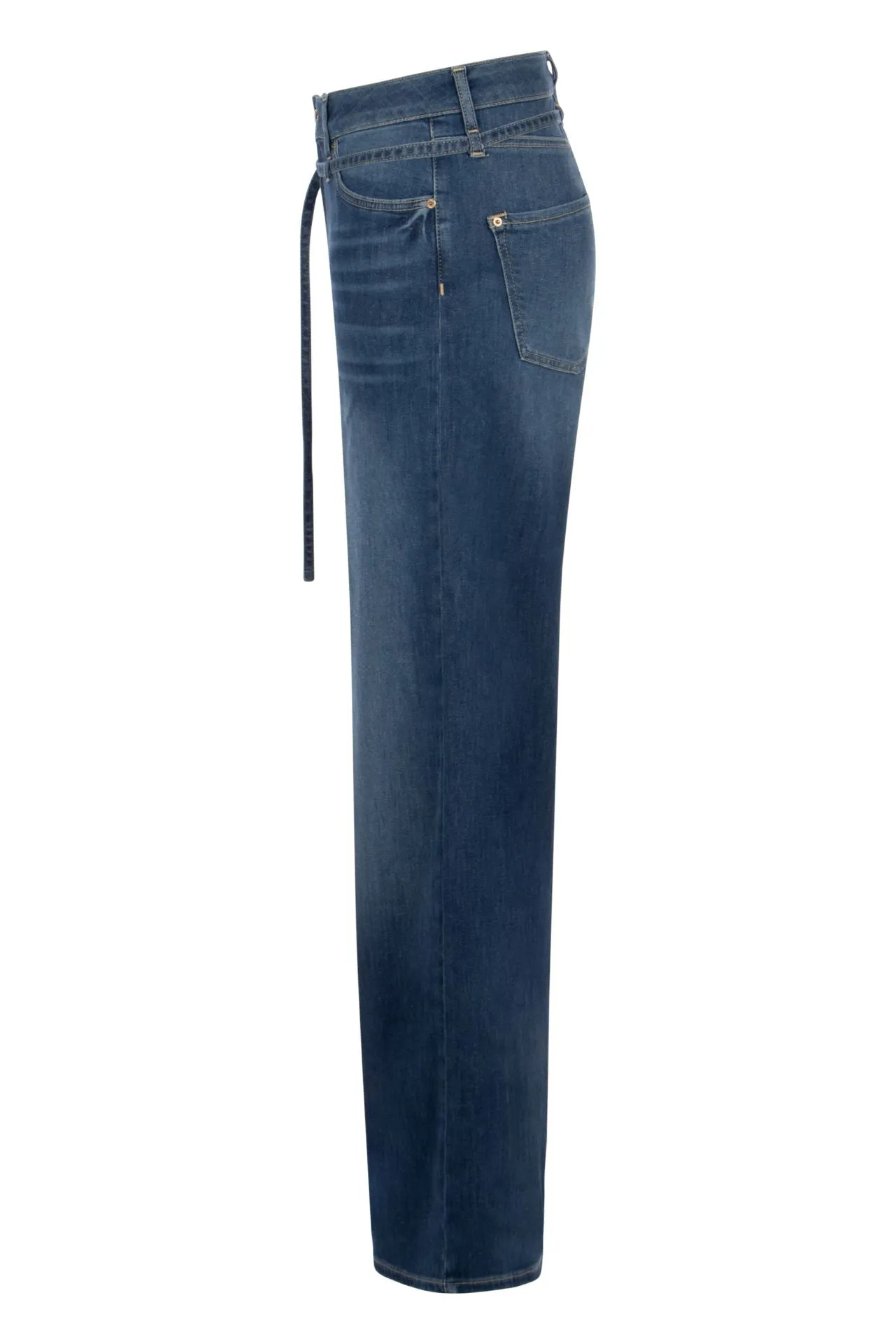 Raffaello Rossi Sventy Belt Fluid Soft Touch Wide Leg Denim Jean | Blue-Blue