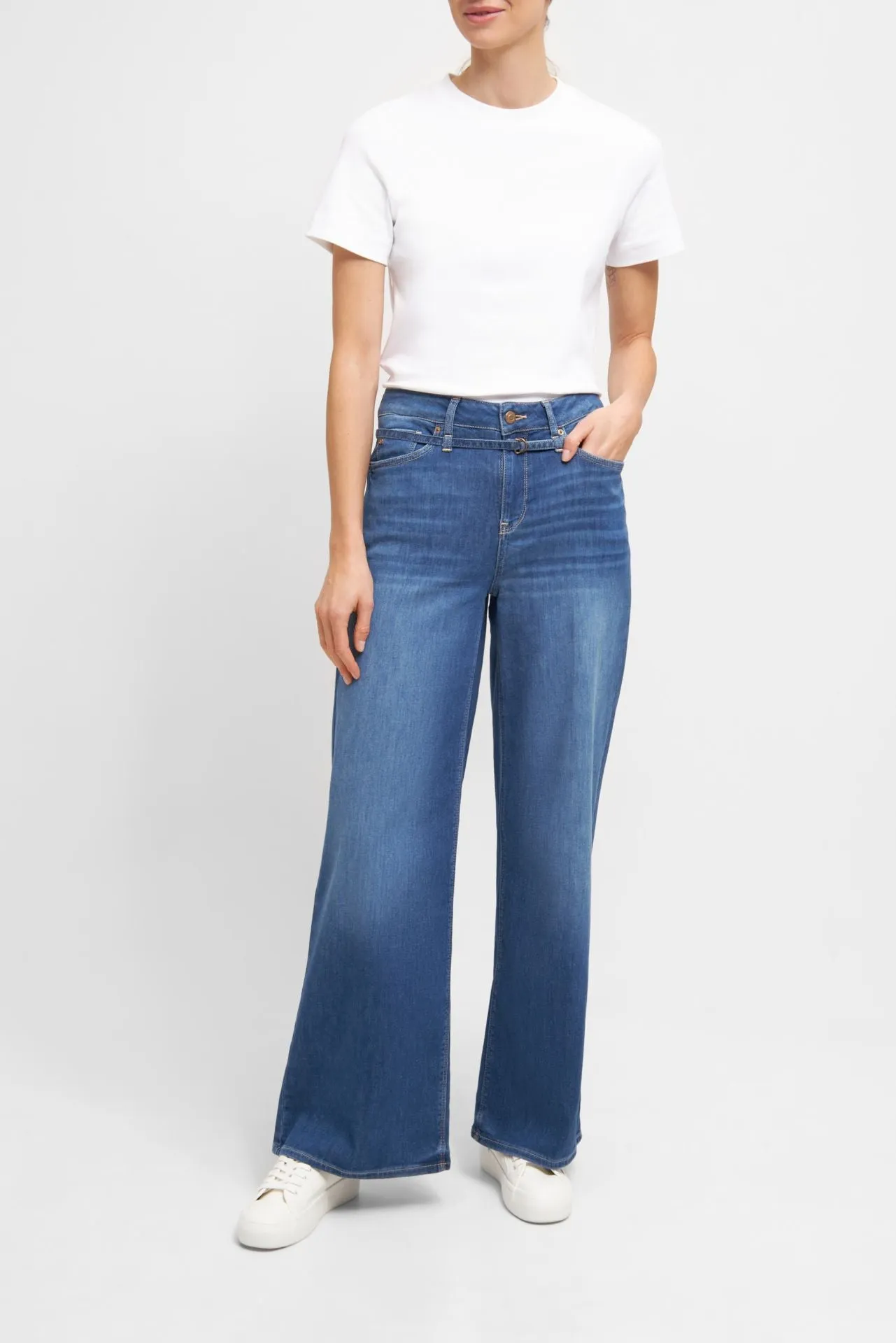 Raffaello Rossi Sventy Belt Fluid Soft Touch Wide Leg Denim Jean | Blue-Blue