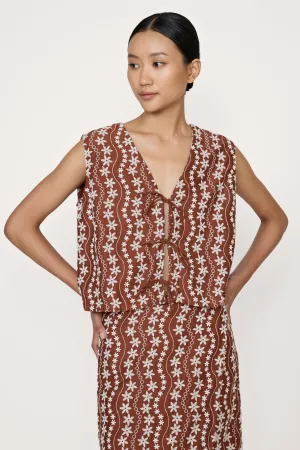Tie Front Vest - Clay Floral
