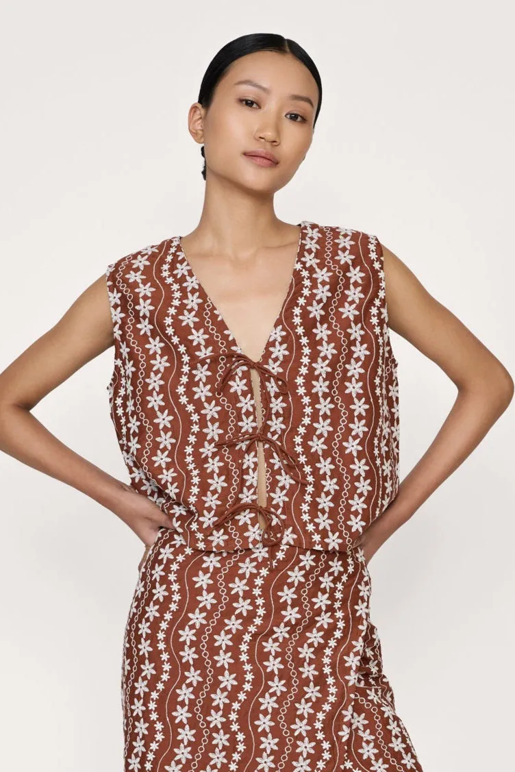 Tie Front Vest - Clay Floral