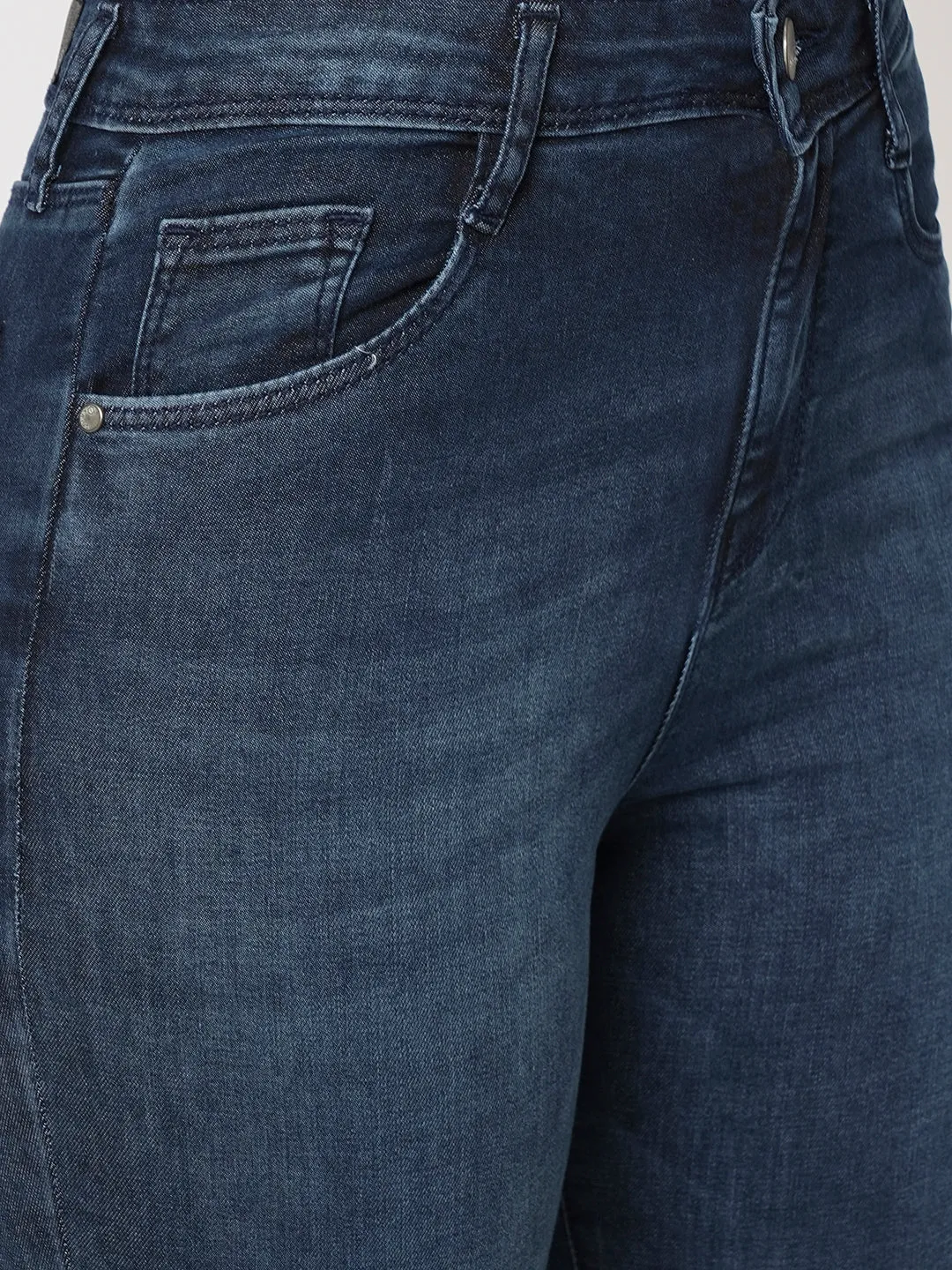 Women Blue High-Rise Mini Flare Jeans