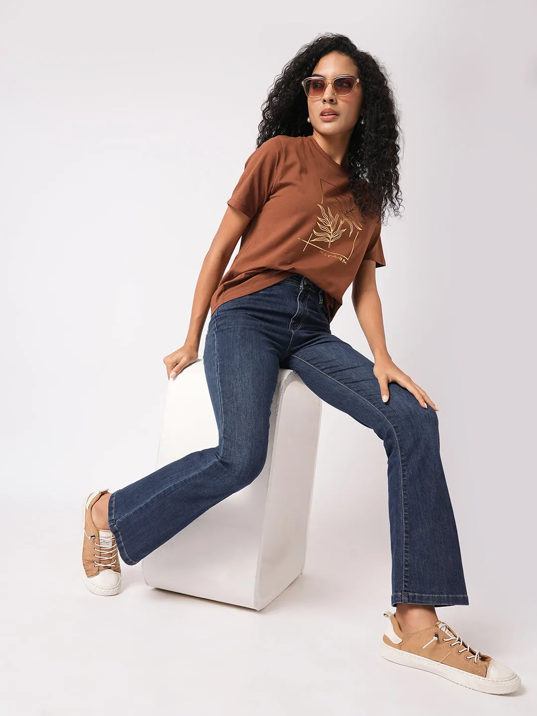 Women Blue High-Rise Mini Flare Jeans