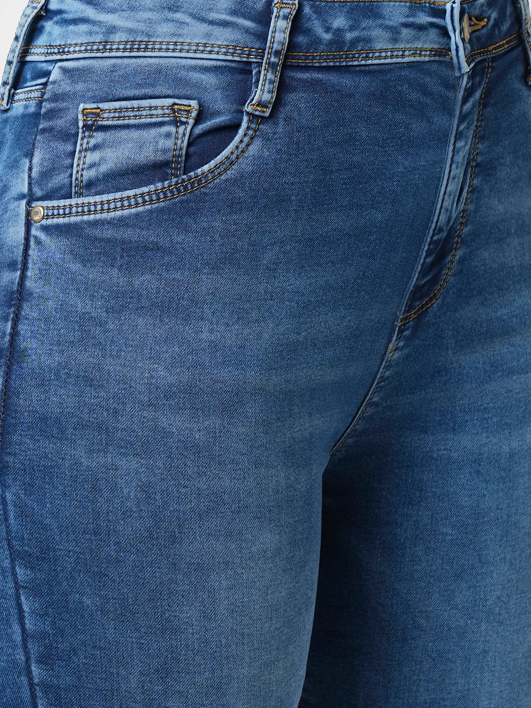 Women Blue High-Rise Mini Flare Jeans