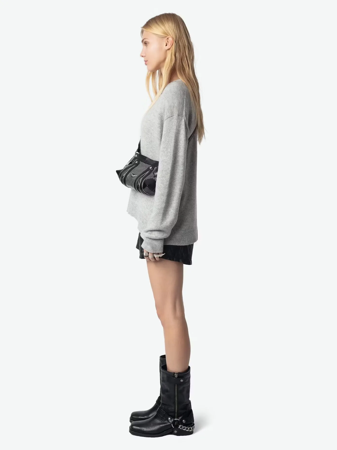 ZADIG & VOLTAIRE MARKUS GRIS CHINE CASHMERE SWEATER